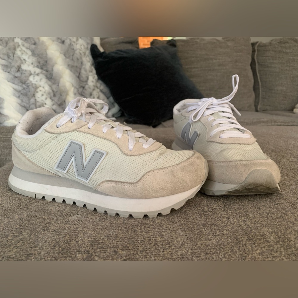 New Balance tan and cream sneakers